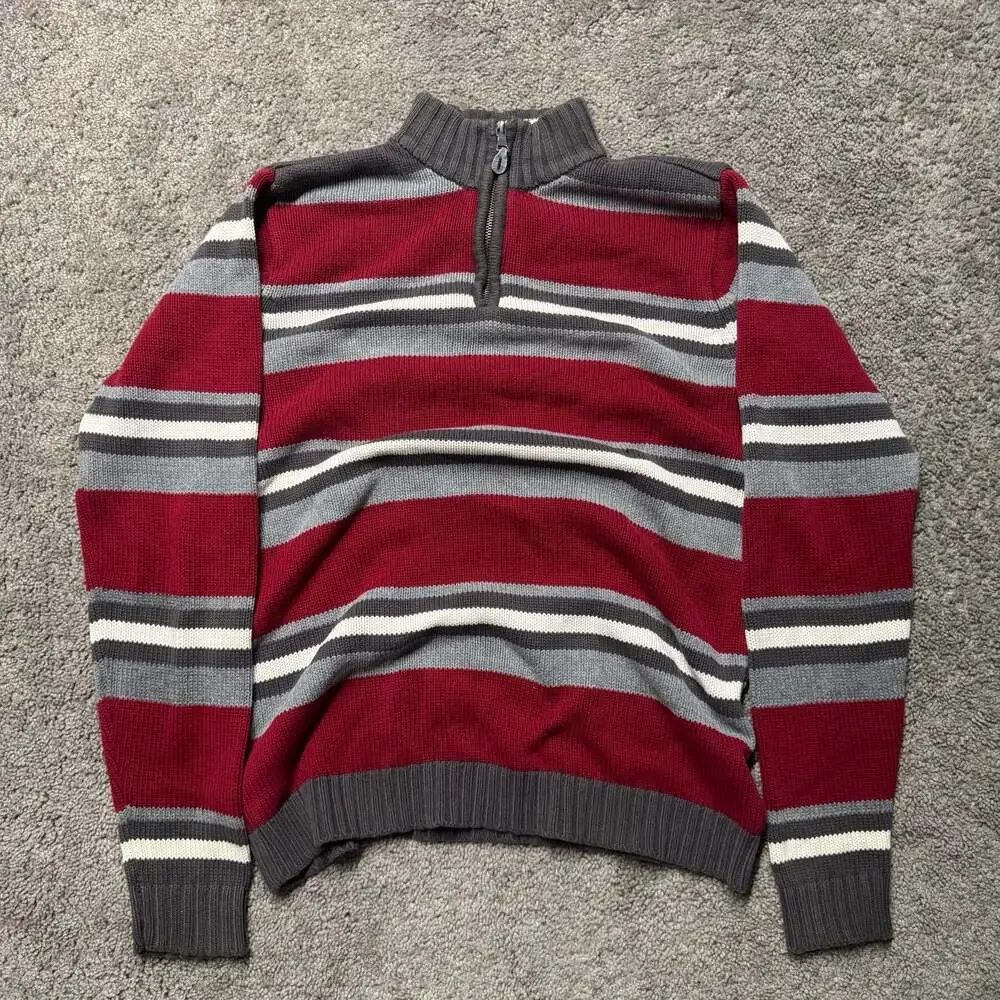 The Children's Place Boys Striped Quarter-Zip Sweater Red Gray White Size XL 14